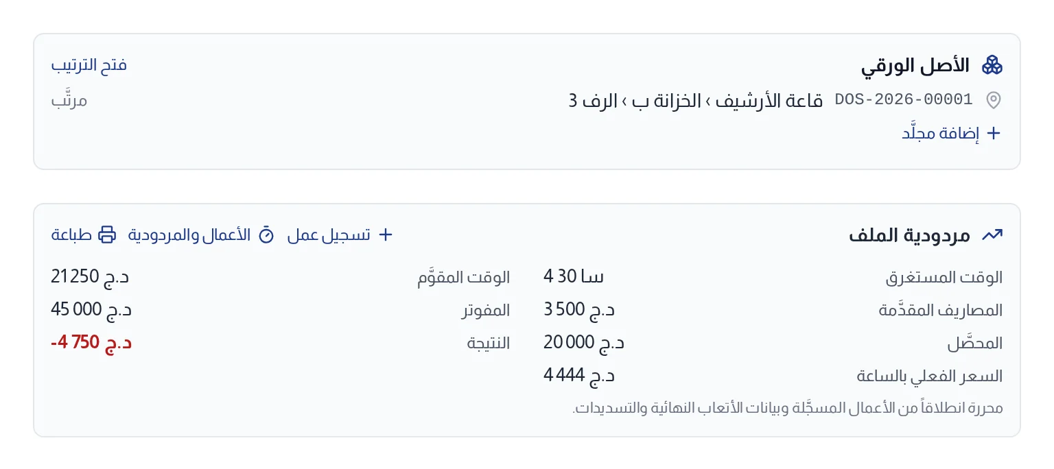 كتلتا الأصل الورقي ومردودية الملف في أعلى بطاقة القضية