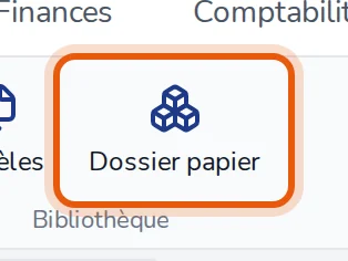 Ruban Dossiers, bouton Dossier papier encadré dans le groupe Bibliothèque