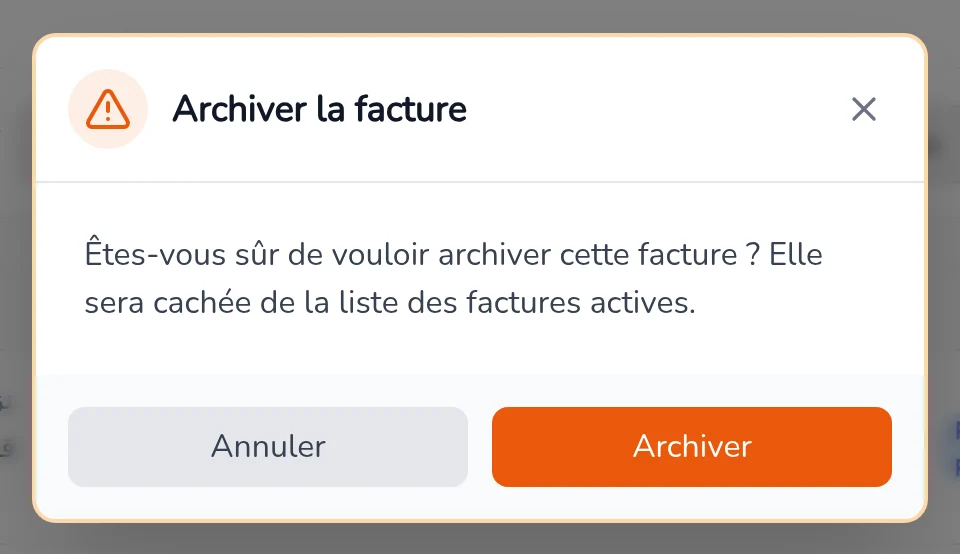 Boîte Archiver la facture, avec les boutons Archiver et Annuler